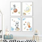 Картина на холсте с изображением кролика, лисы, астронавта, детской комнаты, художественный постер, печать космоса, мультяшная картина, нордический декор для детской спальни