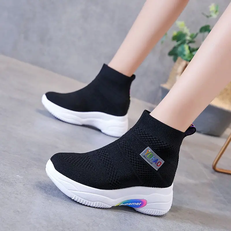 

Fall 2021 Height Increasing Insole Sneakers Elastic Platform Women's New Internet Celebrity High-Top Casual Socks Boots