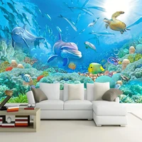 custom photo underwater world 3d dolphin turtle fish coral family mural living room tv background wallpaper for bedroom walls 3d