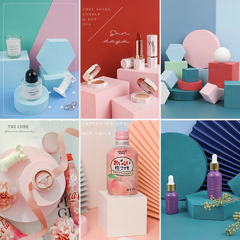 

INS Foam Geometric Cube Photography Background Props 3D Ornaments Jewelry Shooting Cosmetics Posing Cube Photo Props