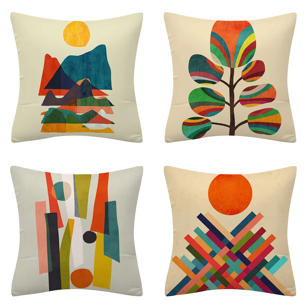 

4/PCS Comfortable Flax Pillow Cases Decorative Square Cushion Covers Colorful for Sofa Couch Bed Office 45x 45cm