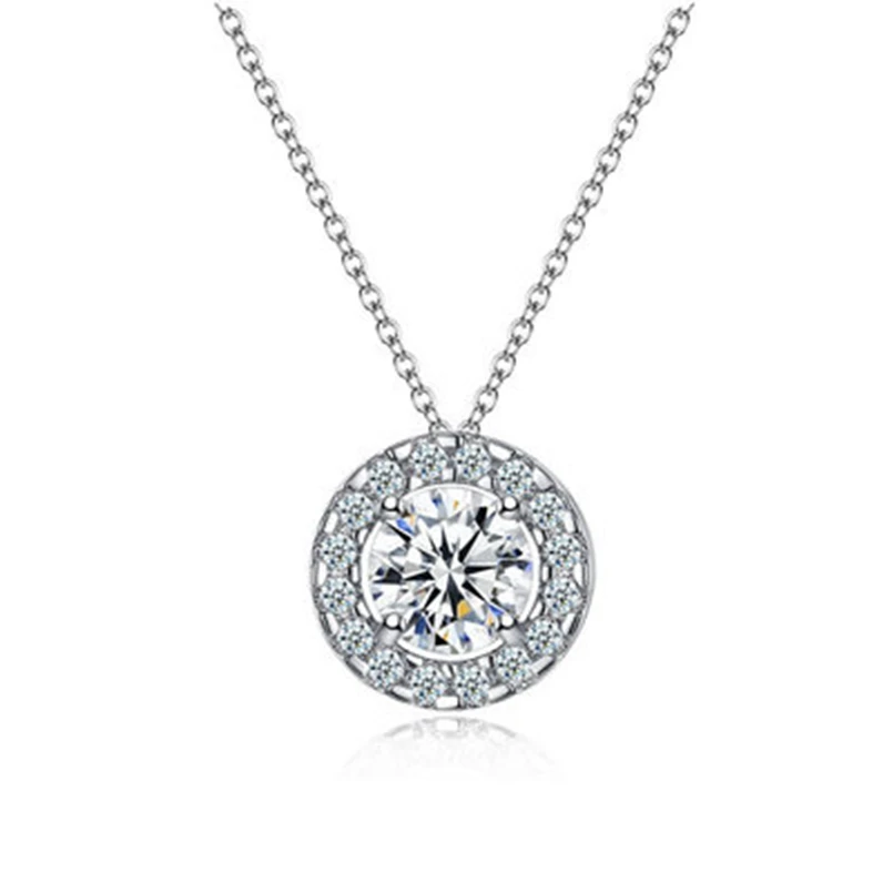 

Fshion Hot Sale Shining Bling White Zircon Round Necklaces for Women Clavicle Chain Charm Pendant Jewelry