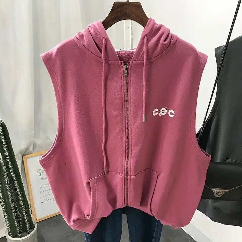 Hooded Sweatshirts Oversized Zipper Hoodies Women Sleeveless Top Female Harajuku Hoodie Korean Fashion Spring Summer Clothes