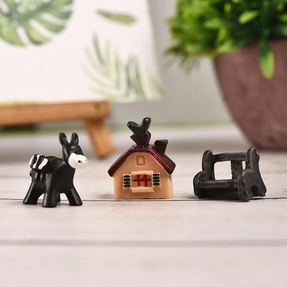 3 шт./компл. искусственная миниатюра рисованными домиками в скамья Ослик Набор