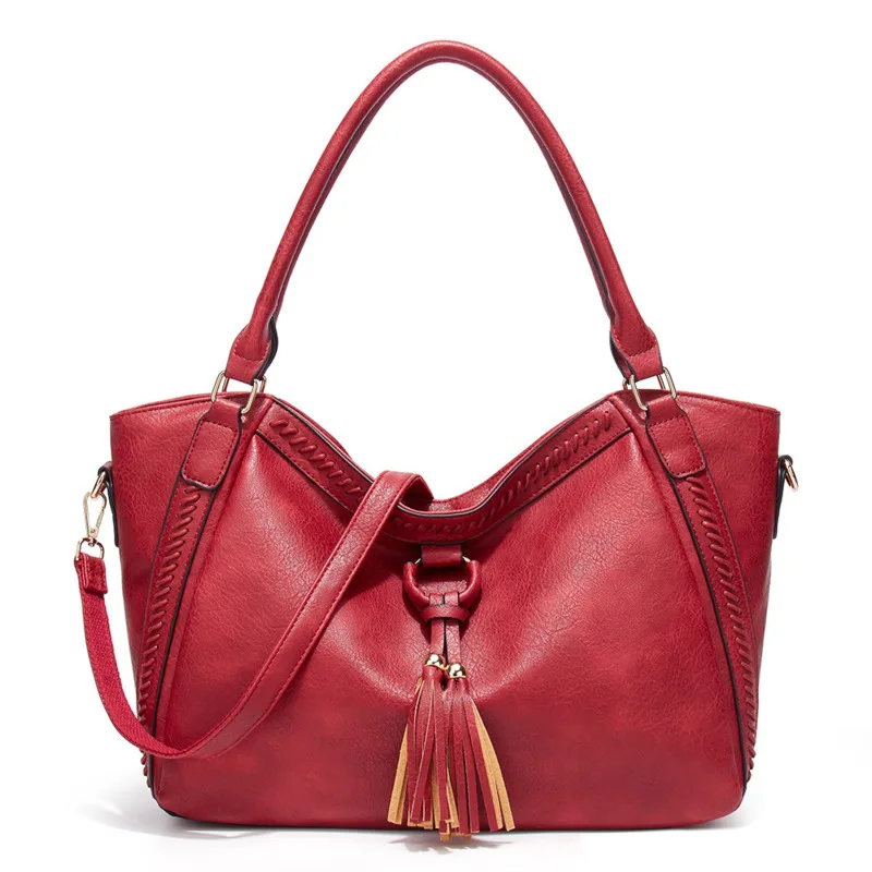 

New Fashion Women Soft PU Bag Large Capacity Tote Bag Tassel Shoulder Bags Fashion Handbag Composite Lady Bags Travel Totes