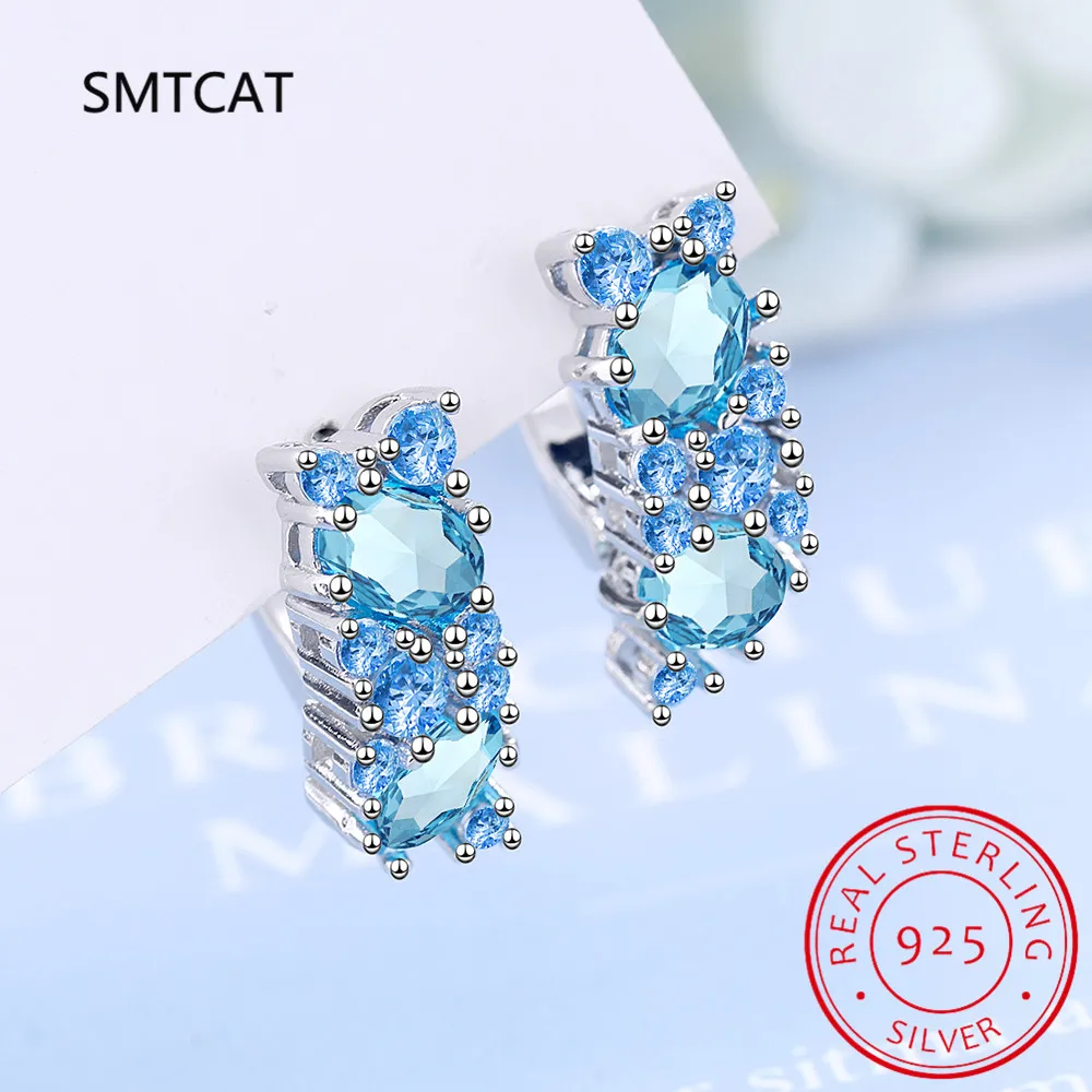 Classic Silver 925 Jewelry Earrings For Charm Lady With Blue Color Topaz Gemstones Women Party Valentines Gifts |