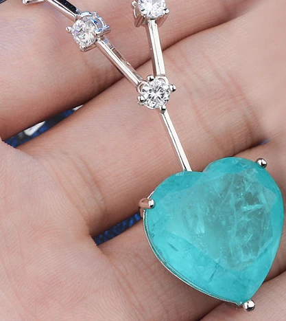paraiba-silver OMYFUN Цена по прейскуранту завода, роскошное ожерелье с кулоном из Fusion Stone, зеленое/Параиба, сердце, Хрустальный воротник, шарм, полу Joyas,, N003 - Окраска металла: paraiba-silver