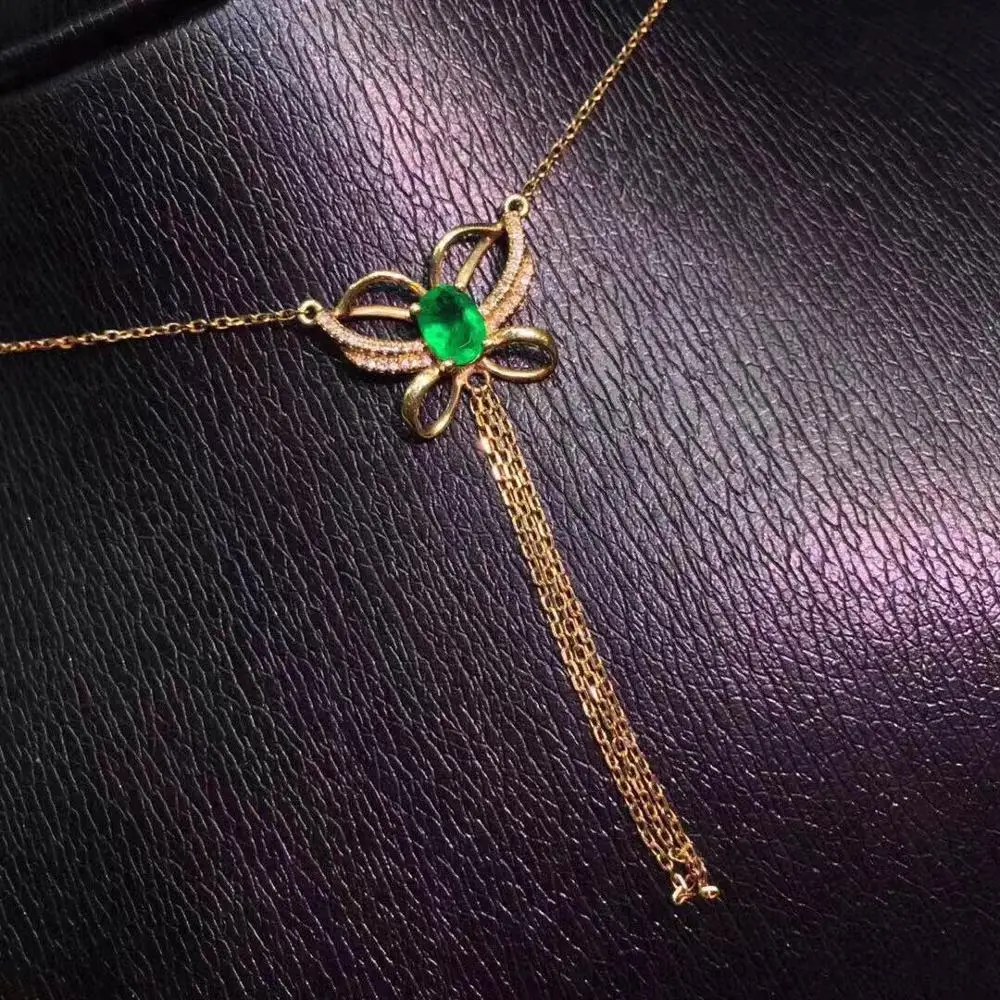 

SHILOVEM 925 sterling silver real Natural Emerald Pendants classic fine Jewelry women wedding wholesale new 4*6mm jcz0406993agml