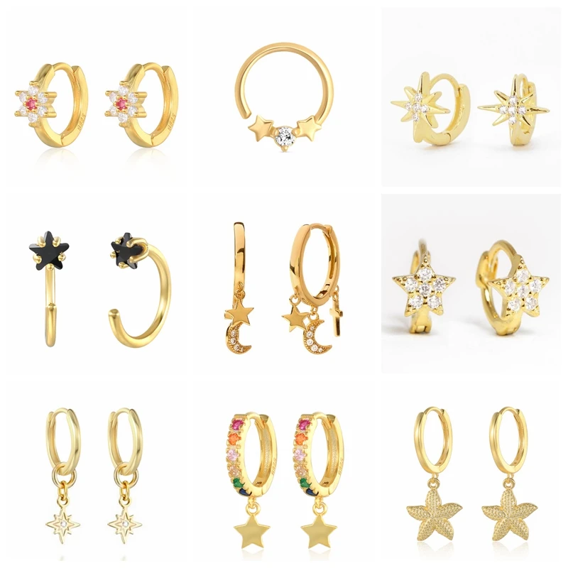 

Gothic Crystal Earrings For Women 925 Sterling Silver Girls Pendientes Star Pentagram Piercing Stud Earrings Fine Jewelry Aretes