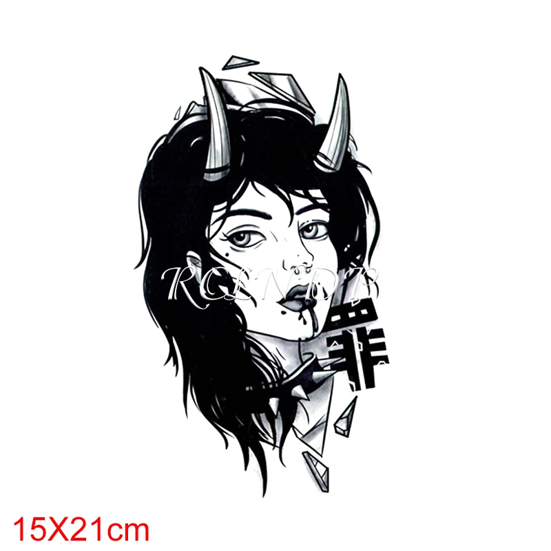 Водонепроницаемая Временная тату-наклейка сексуальная девушка рога китайское