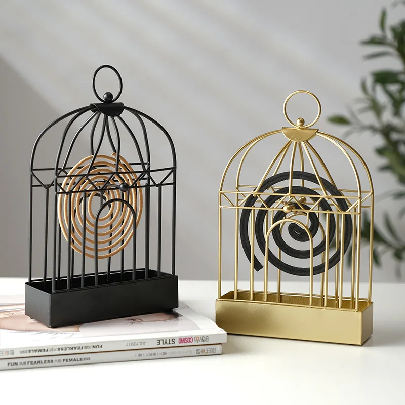 

Mosquito Coil Holder Nordic Ornament Birdcage Shape Summer Day Iron Mosquito Repellent Incenses Rack Plate Home Retro Decoration