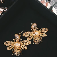 trend stereoscopic rhinestone bee earring long brand designer luxury jewelry pendientes statement earrings for women mujer