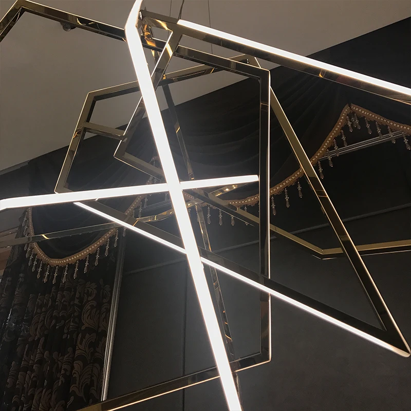 

Glossy Gold LED Pendant Light for Dining Room Living Room Acrylic Triangle Hang Lamp Chandelier Ceiling Pendant lamp Fixture