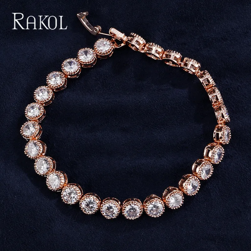 RAKOL AAA фианит Теннисный браслет элегантный стиль для женщин Римский белый золотой