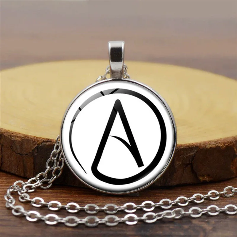 

New Style Personality Retro Atheist Atheism Symbol Glass Pendant Necklace Choker Necklaces Men's Unisex Jewelry Gift