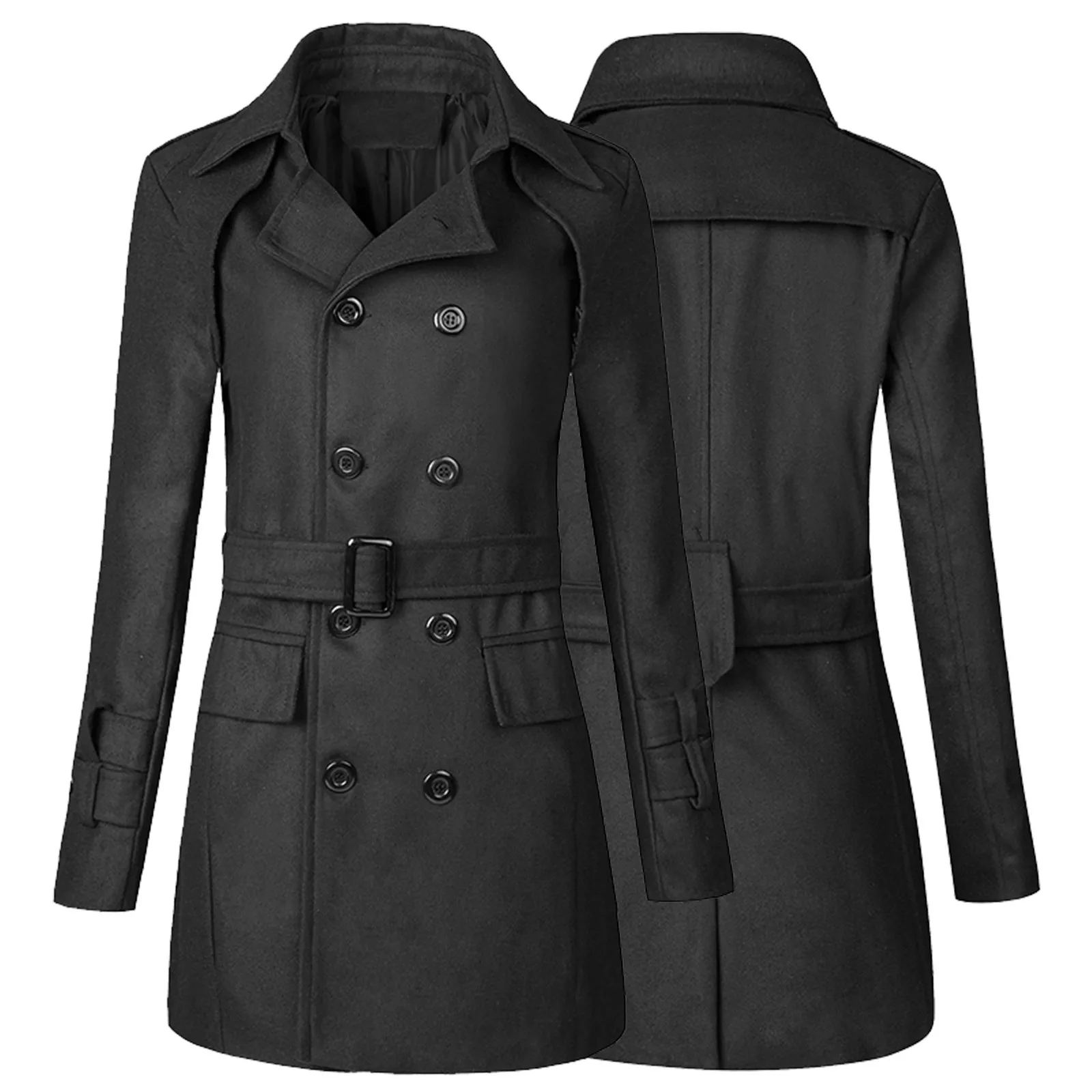 

Black Trench Coat Winter Brand New Casual Slim Long Men's Coats Autumn Double-breasted Trench Windbreaker Woolen Jacket Fashion