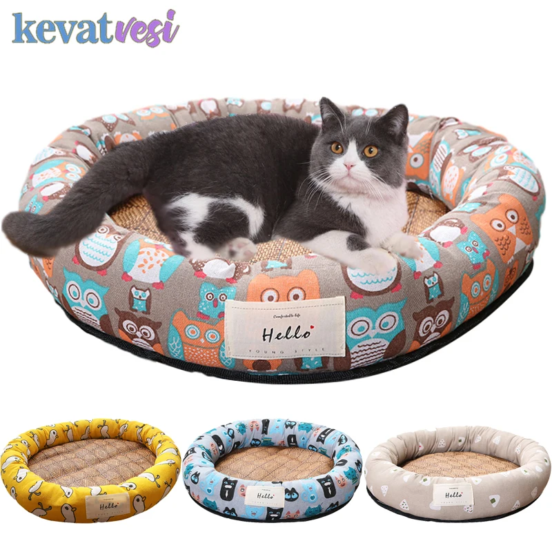 Круглый бамбуковый коврик для собаки милый мультяшный удобный спальный кошки