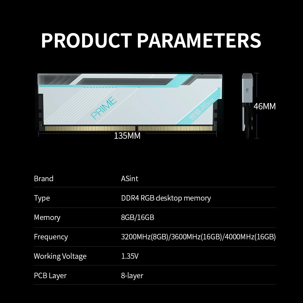 Настольная память ASint DDR4 16 ГБ 4000 МГц RGB низкое энергопотребление Быстрое