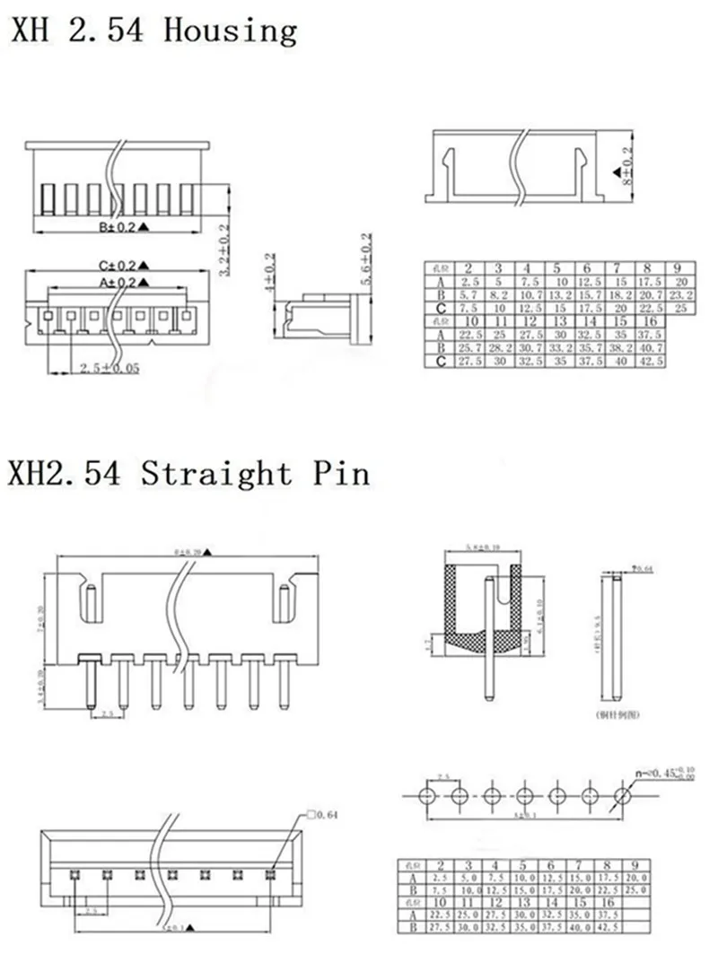XH2.54 2p/3p/4p/5p/6p/7p/8p/9p/10p 2 54 мм разъем + прямая игла для клеммы JST проводной