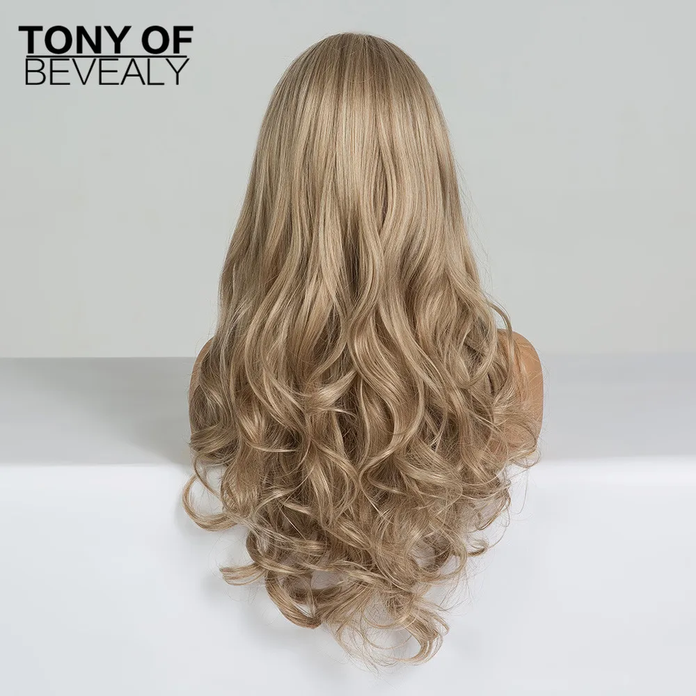 Длинные волнистые светло коричневые синтетические парики с челкой для женщин