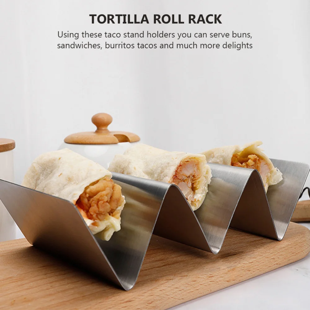 

1 Set 3Pcs Stainless Steel Taco Racks Burritos Holders Taco Stands (Silver)