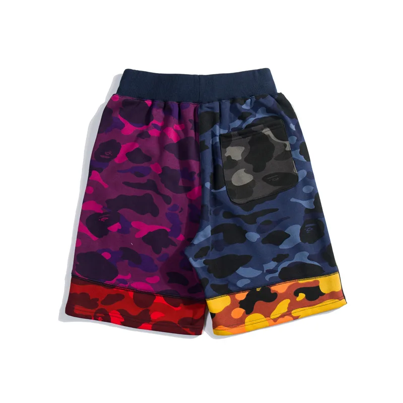 

Summer Men Casual Shorts Patchwork Boys Trend Leisure Knee Pants Shark Multicolor Camouflage Color Matching Sweatshorts