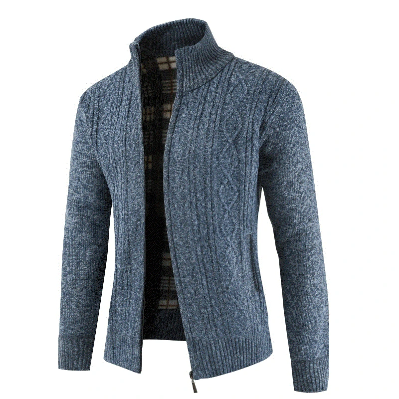 

Winter Thick Mens Knitted Sweater Coat Off White Long Sleeve Cardigan Fleece Full Zip Men Casual Plus Size Clothing for Autumn