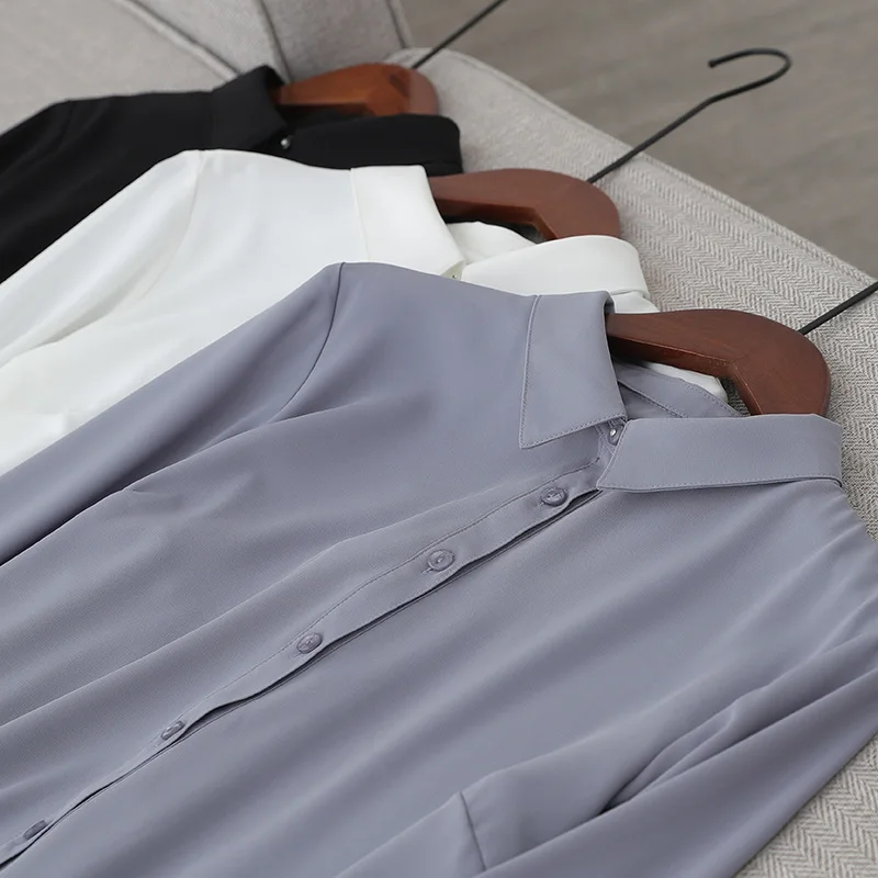 Женская шифоновая блузка с отложным воротником белая офисная длинным рукавом