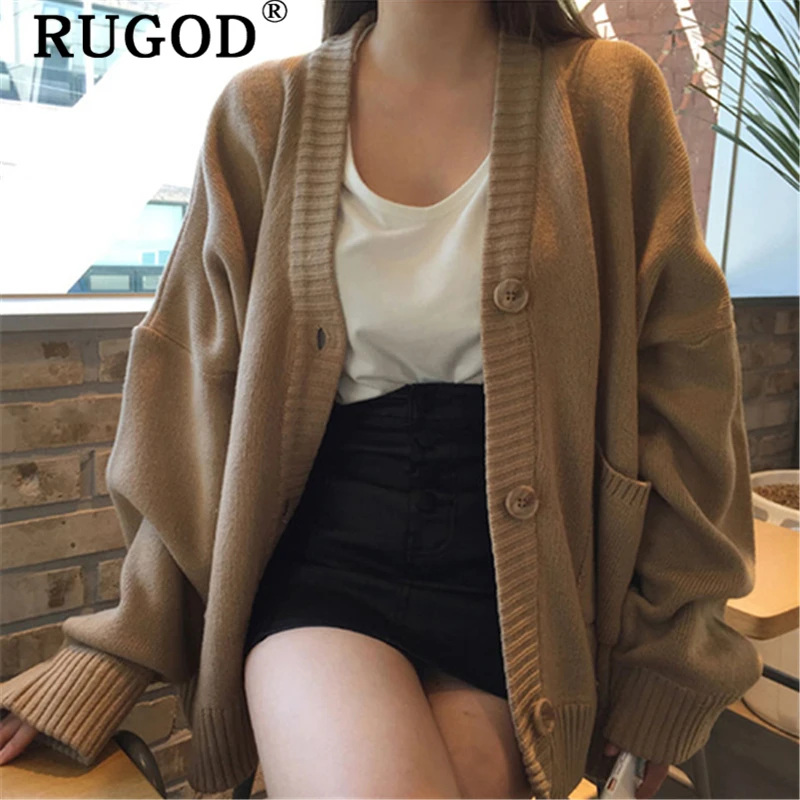 Женский вязаный кардиган RUGOD винтажный однотонный однобортный Кардиган оверсайз