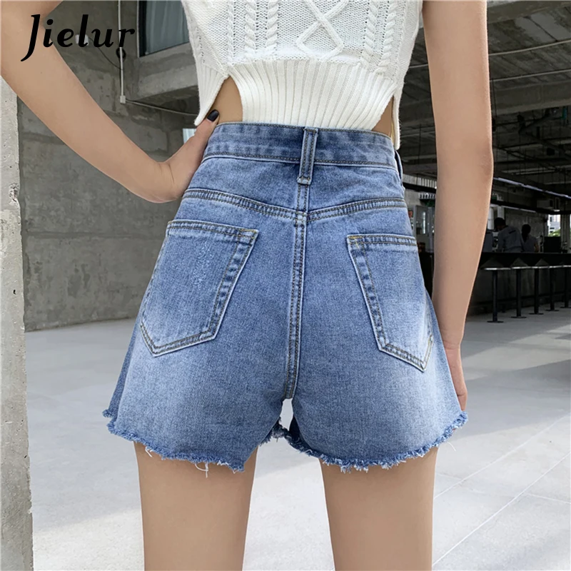 Шорты Jielur женские джинсовые с завышенной талией свободные однотонные штаны из