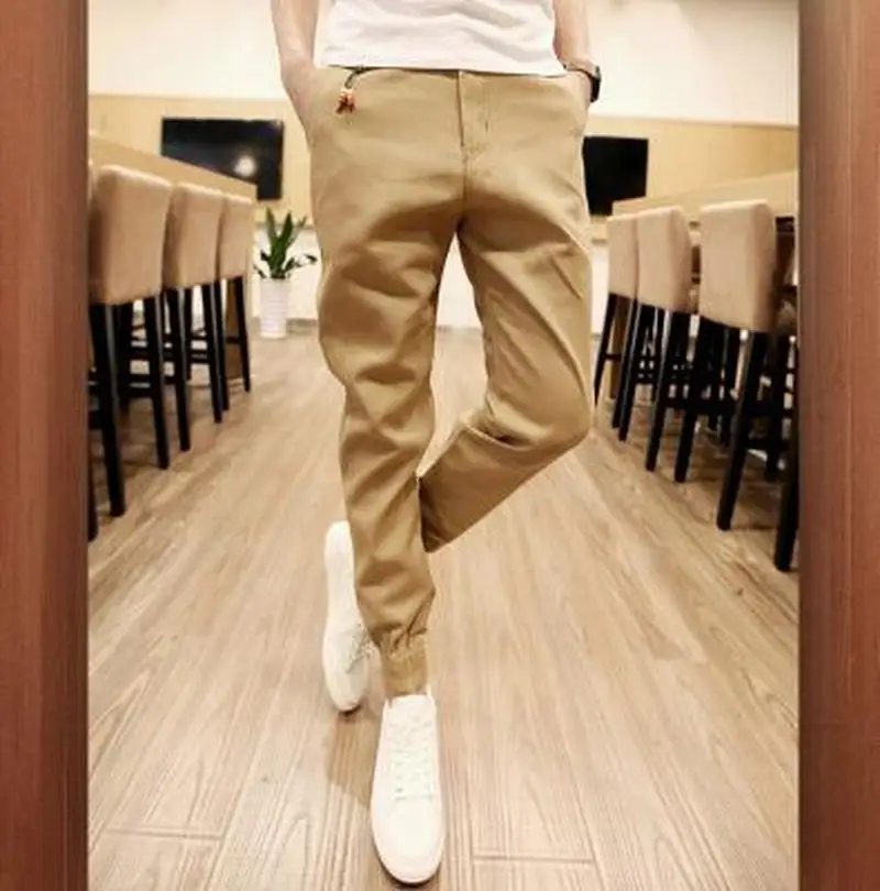 

Pants Men's Solid Color Cotton Skinny Pencil Pants Men's Youth Fashion Casual Slim Trousers Tapered Pants Ankle-Length Pants