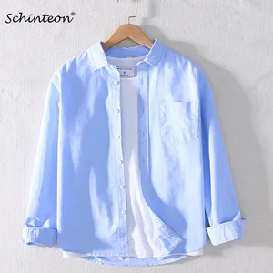 Мужская Повседневная рубашка из 100% хлопка, с длинными рукавами, в японском стиле, из ткани Оксфорд, с отложным воротником, 2020