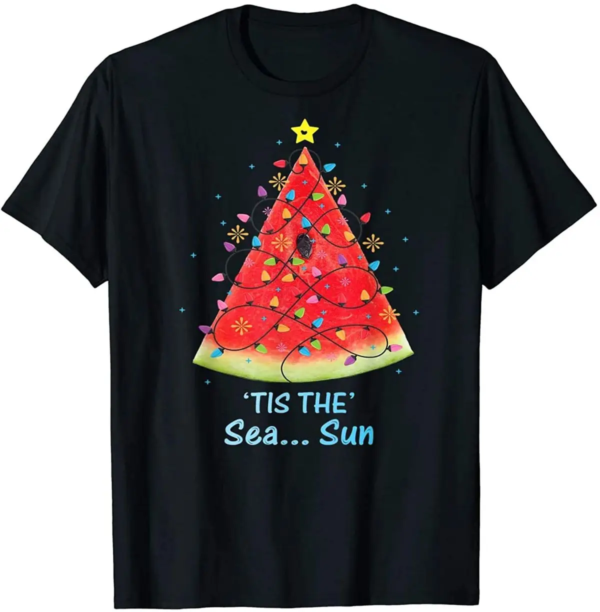 

T-Shirt Melon Christmas In July Tis The Sea Sun Summer Vacation Beach Gifts Black Cotton Size S-2XL
