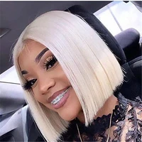 middle part platinum blonde bob wigs synthetic heat resistant fiber hair straight bob lace front wigs natural looks for women