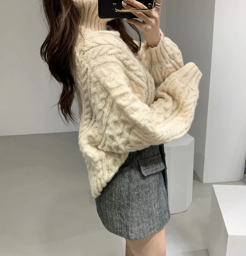Neploe, Женский пуловер, свитер, водолазка, плотный, длинный рукав, Pull Femme,, зимний, теплый, Ретро стиль, вязанный джемпер, 56075