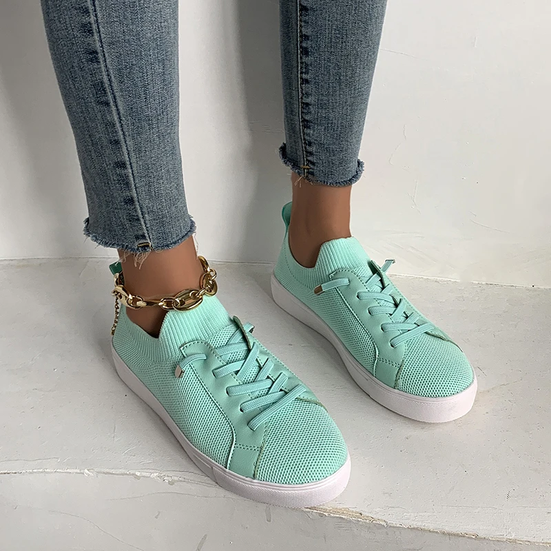 

Women Casual Shoes 2021 New Candy Color Mesh Breathable Female Larged-Size Flats Loafers Lace Up Ladies Trendy Sport Sneakers