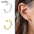 Серьги-клипсы PANAOBEN из стерлингового серебра 925 пробы в минималистском стиле глянцевые в форме буквы с для женщин без имитации пирсинга тонкие серьги ювелирные изделия