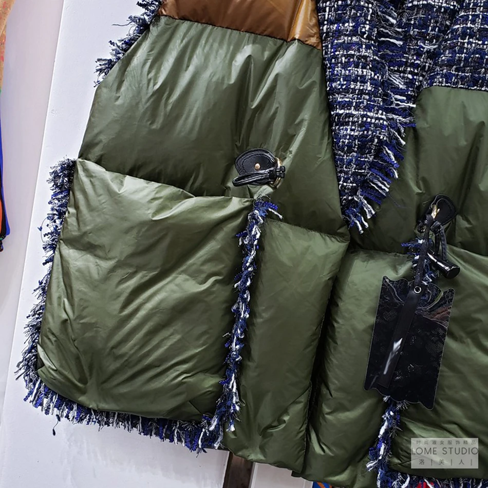 

Stitching Tassel Contrast Color Down Cotton Vest Tops Women'S V-Neck Sleeveless Korean Coat Female Fashion New Winter Clothing