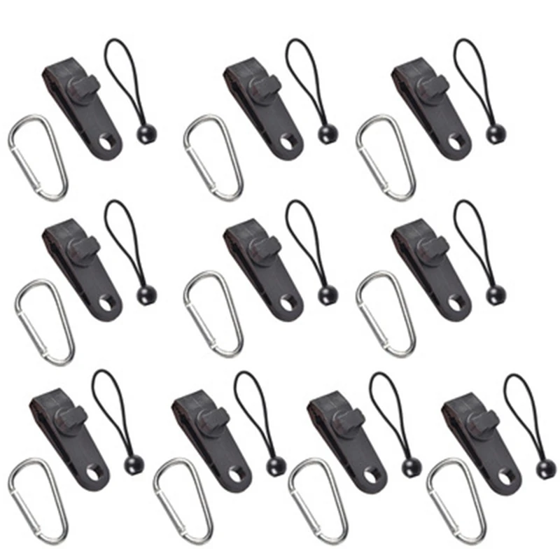 

1Set Tarp Clips with Ball Bungee Cords and Carabiner Buckle Kit Multipurpose Lock Grip Thumb Screw Camp Tent Clamp