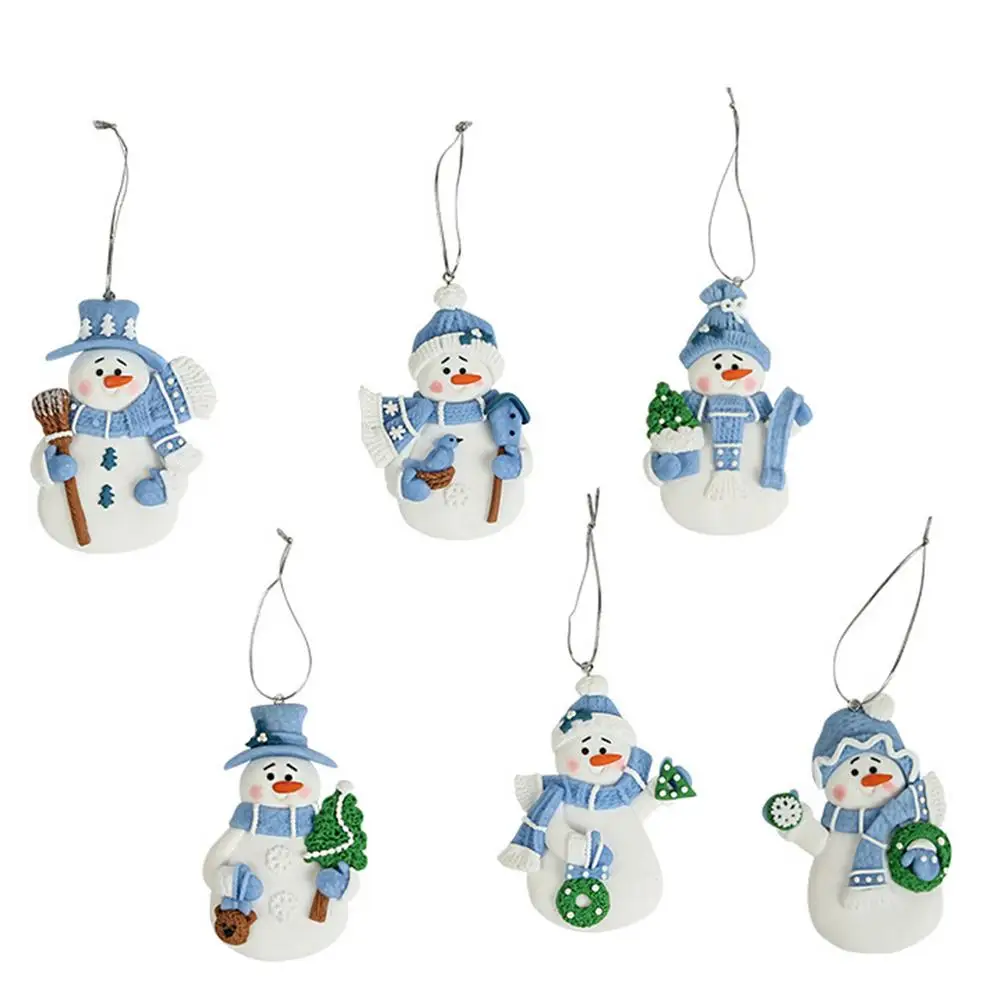 

Christmas Tree Ornaments Sets 6pcs Assorted Snowman Clay Figurine Christmas Decorations Innovative Blue Christmas Snowman Doll