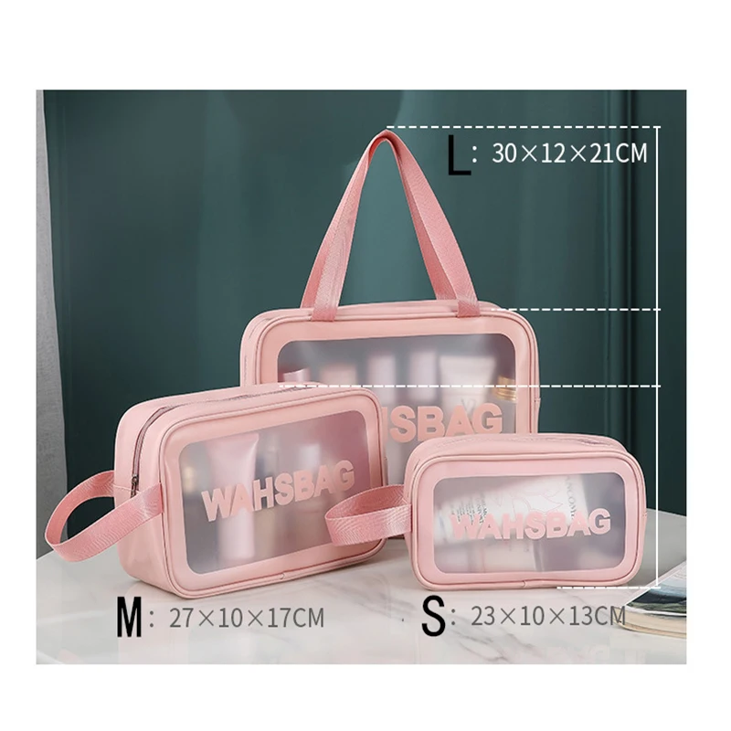 

Transparent S/M/L Ladies Large Capacity Pu Frosted Waterproof Cosmetic Bag Convenient Travel Makeup Storage Bag Female Wash Bag