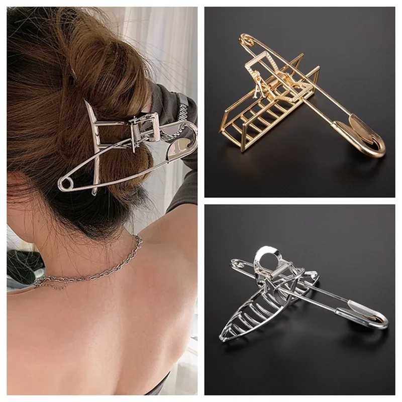 

2021 Fashion Pin Shape Hair Claw Women's Popular Metal Hairpin Big Size Shark Clips Hair Clamp Grab for Girl Hair Accessories