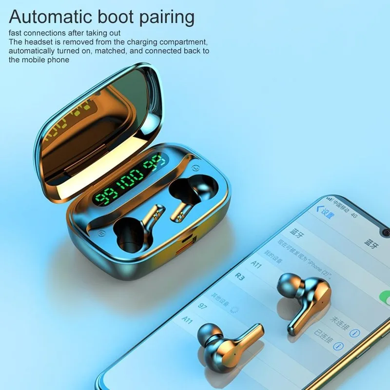 

Wireless Bluetooth Headset 5.0 Sports Earbuds with Fingerprint Touch LED Magnetic Digital Display Charging Compartment