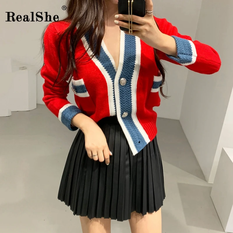 RealShe женский кардиган 2020 v-образный вырез длинный рукав карманы пуговицы свитеры