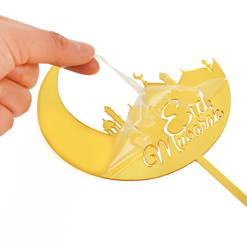 

1Pcs Eid Mubarak Ramadan Decor Gold Glitter Acrylic Cake Topper Moon Cupcake Topper For Muslim Islam Festival Party Cake Decor