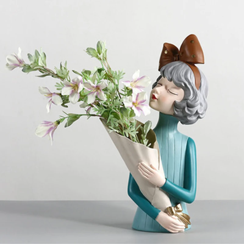 

Neylend Nordic Style Personality Girl Resin Statue Creative Modeling Fashion Style Living Room Home Decoration
