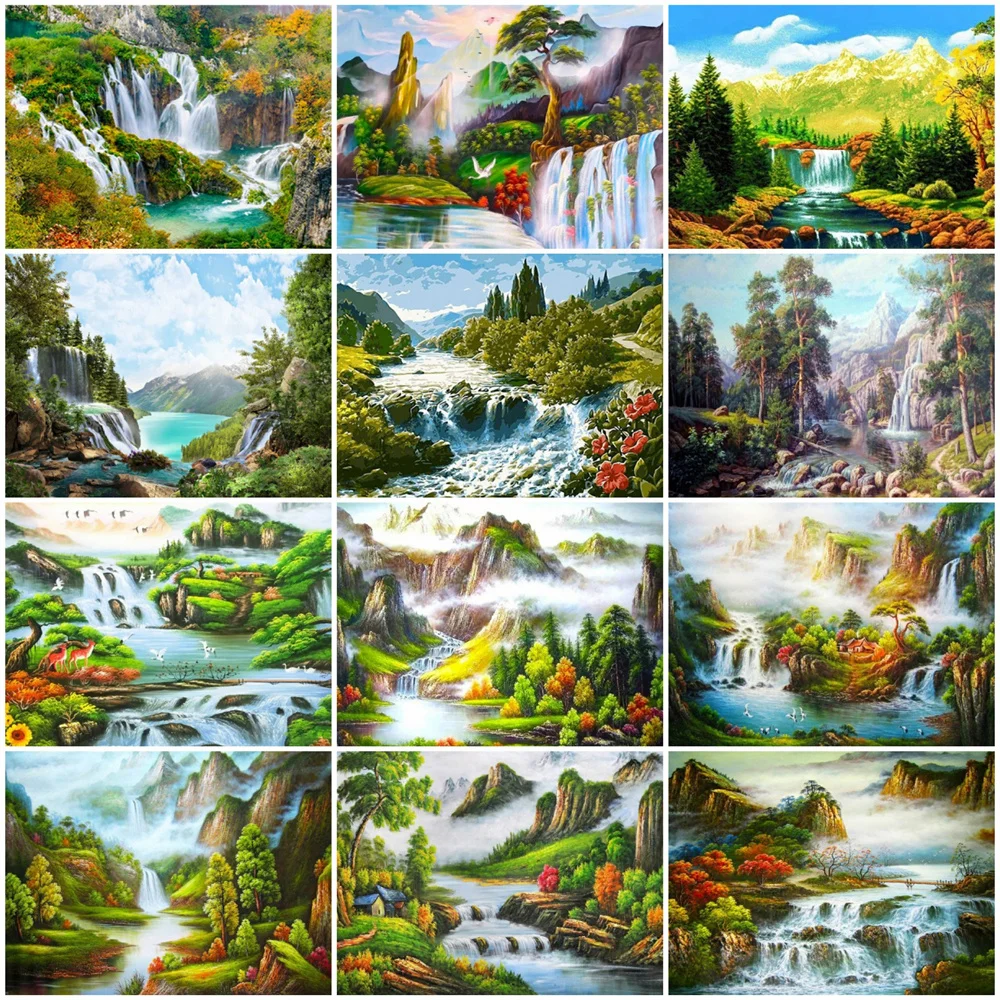 

HUACAN Picture By Numbers Waterfall HandPainted Wall Art Unique Gift DIY Frame Paint By Number Scenery For Living Room