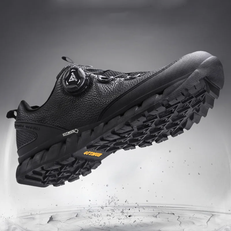 Humtto Outdoor Camping Hiking Shoes for Mens Black/Blue Anti-skid Waterproof Leather Trekking Men Boots Trend Sports Sneakers