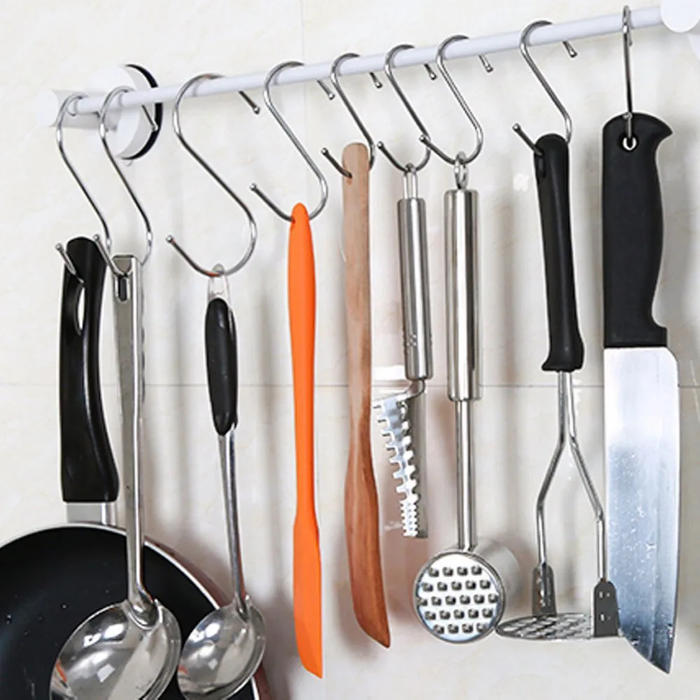 

5/10Pcs Stainless Steel Round S Shaped Hooks House Kitchen Pot Pan Hanger Clothes Storage Rack Flower Baske Hook Kitchen Tools