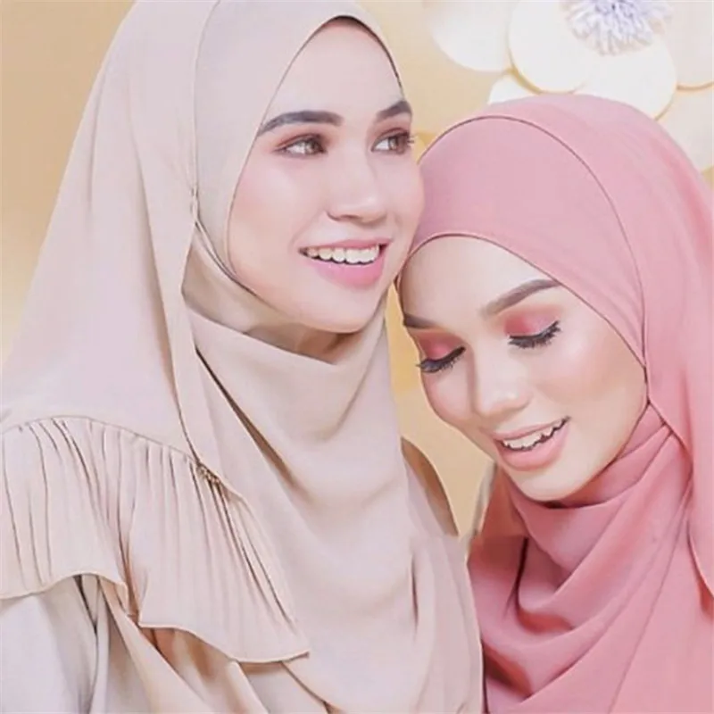 

70*185CM Muslim Women Headscarf Plain Chiffon Crinkle Hijab Islamic foulard Shawls and Wraps femme musulman Arab Head Scarves